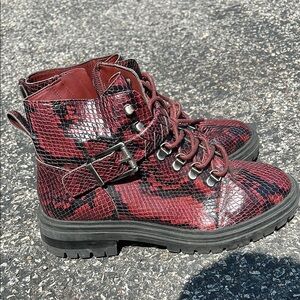 Vince Camuto Red and Black Combat Boots
